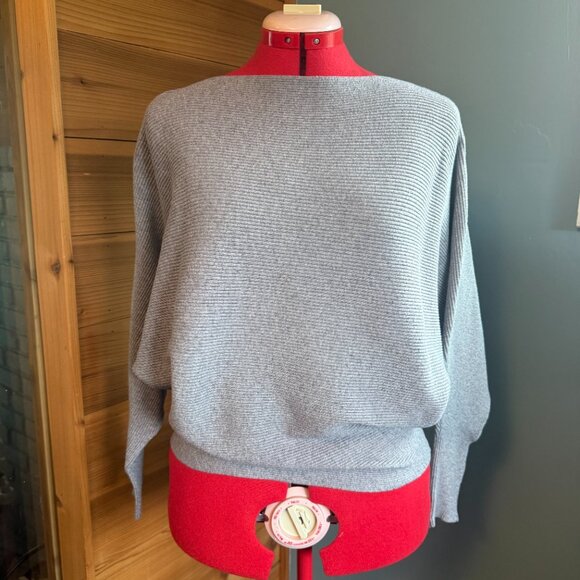Joan Vass New York Grey Batwing Sleeve Boat Neck Sweater - L - Picture 3 of 8